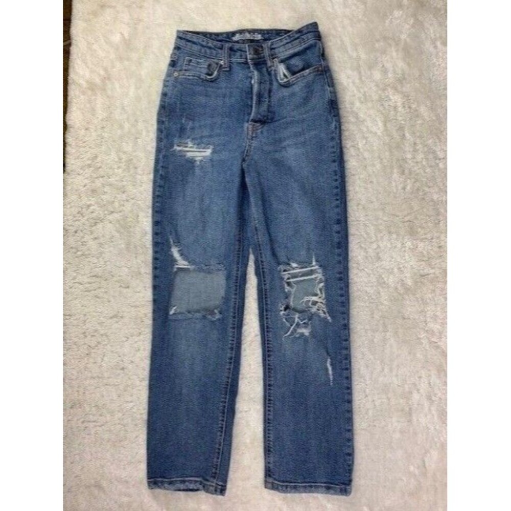 Wild Fable Size 00 Womens Jeans High Rise Straight Distressed Stretch Med Wash